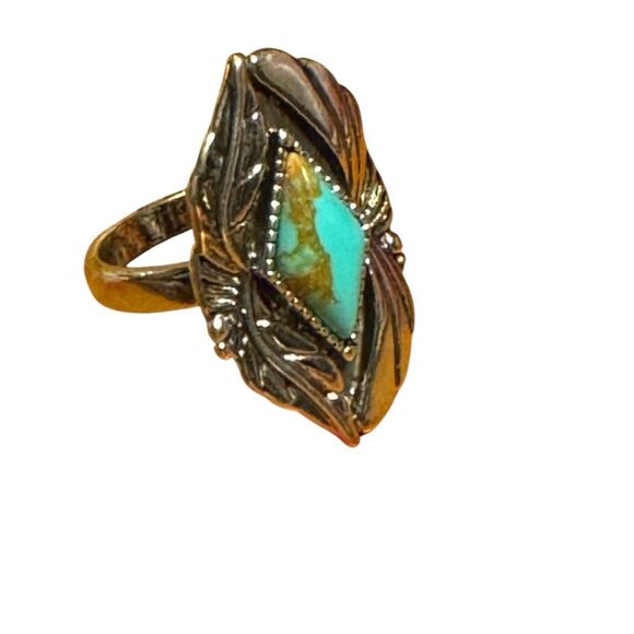 Fashion jewelry southwestern style imitation Turquoise silver tone Ring size 8 - Picture 1 of 5
